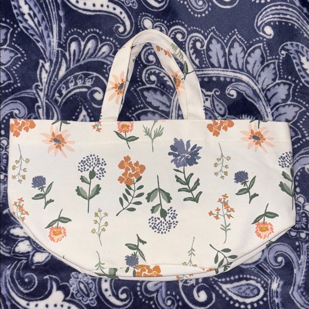 Floral Print Cream Tote Bag